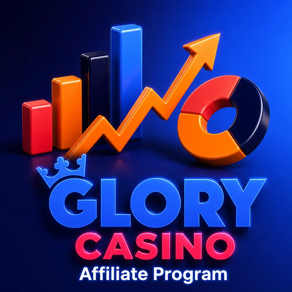 Glory Casino Affiliate Program offering up to 40% revenue share, tracking dashboard, and monthly payments for partners