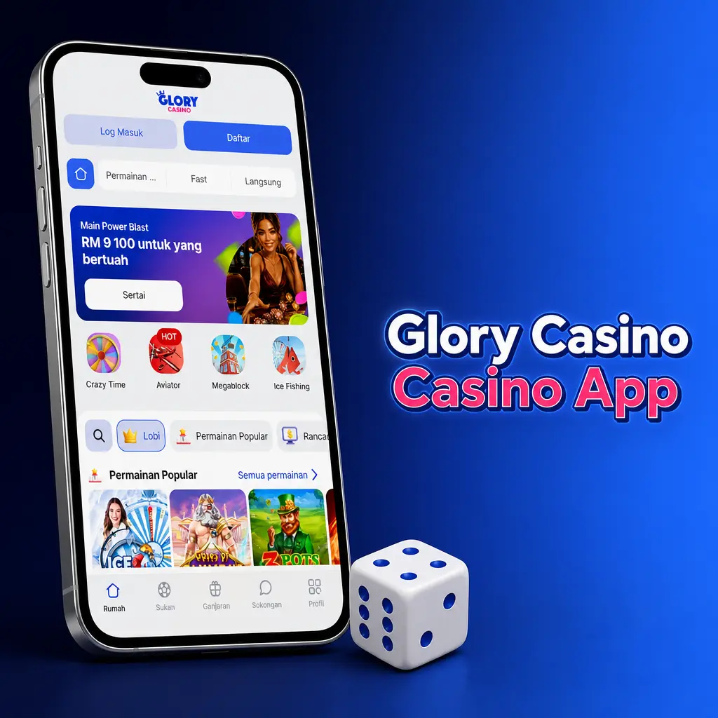 Glory Casino app home screen showing live baccarat, roulette tables, and bottom navigation for sportsbook and casino lobby