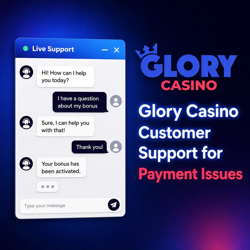Glory Casino 24/7 customer support for payment issues via live chat, email, WhatsApp, and Telegram