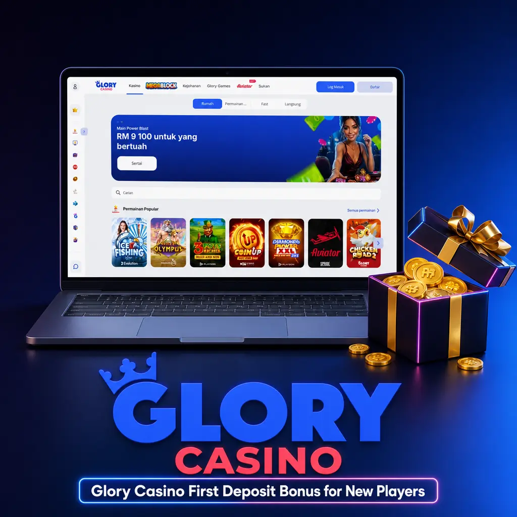 Glory Casino 100% first deposit welcome bonus up to RM 1,300 for new players on slot games
