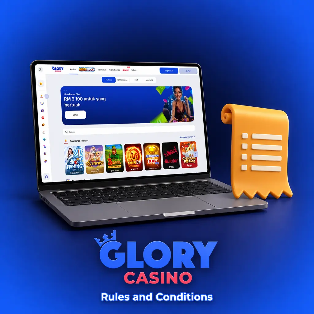 Glory Casino rules and conditions covering age limit, one account policy, bonus wagering, verification, and accurate registration details