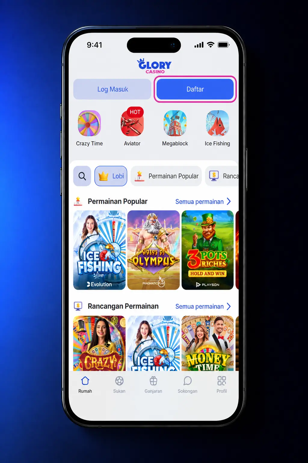 Step-by-step Glory Casino sign up guide showing registration form, phone or email entry, and account creation process